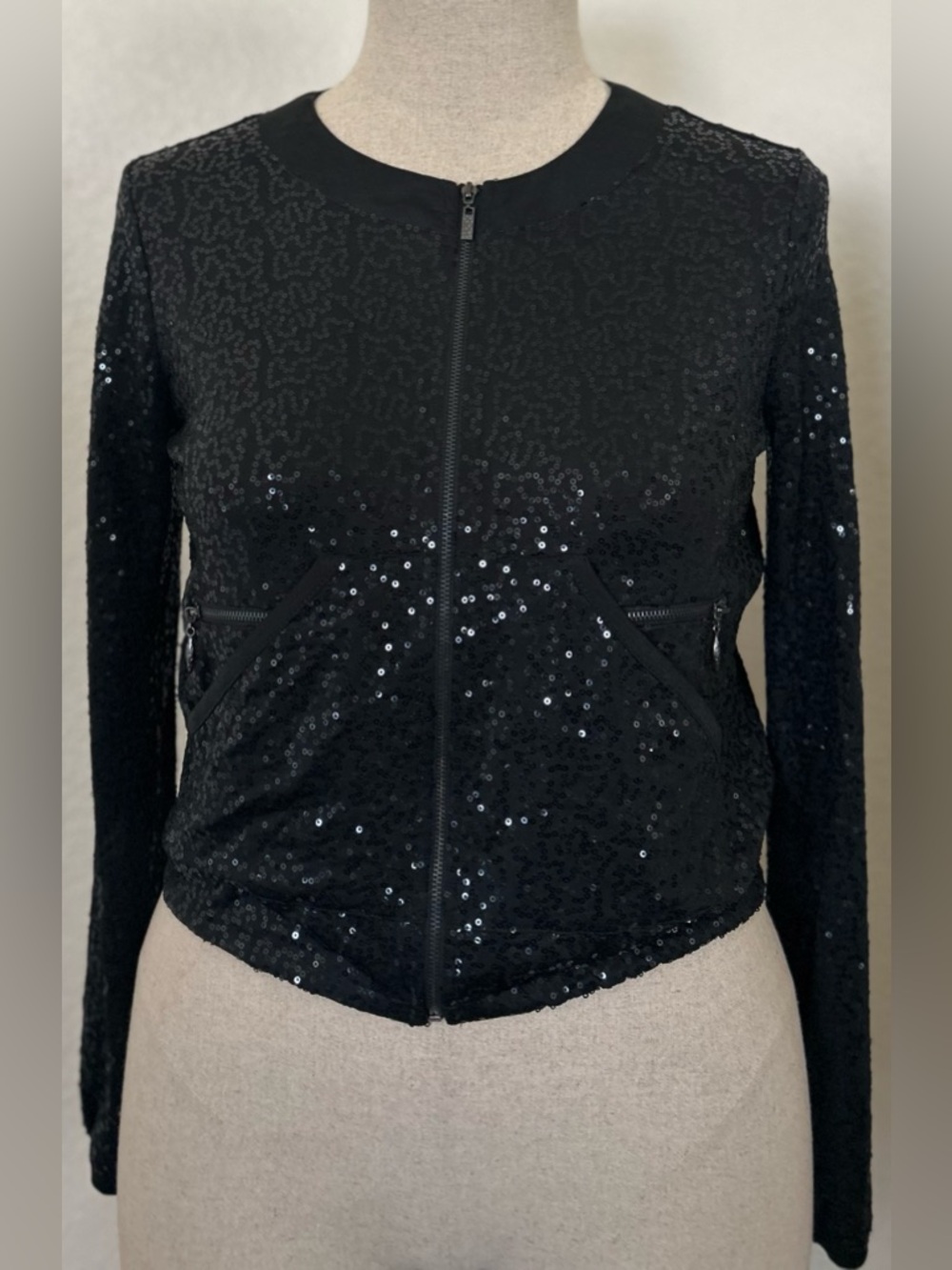 Kensie Black Sequin Bomber Jacket
